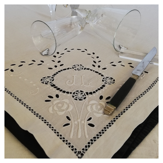 12 grandes serviettes de table anciennes lin et coton monogramme JL