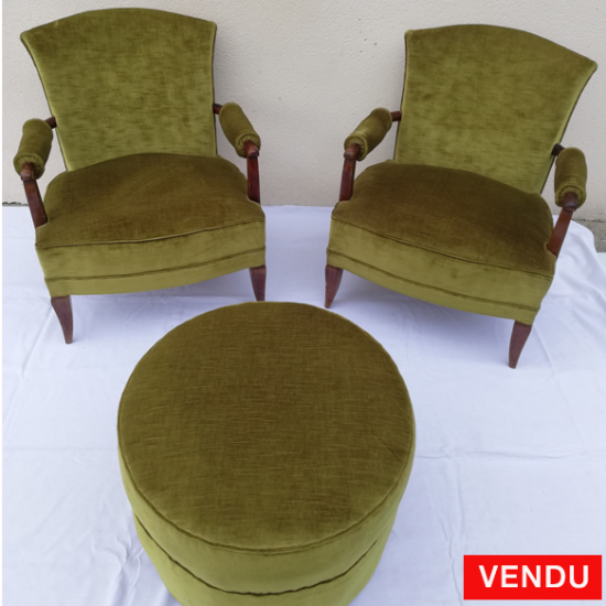 Ensemble fauteuils et pouf 1940