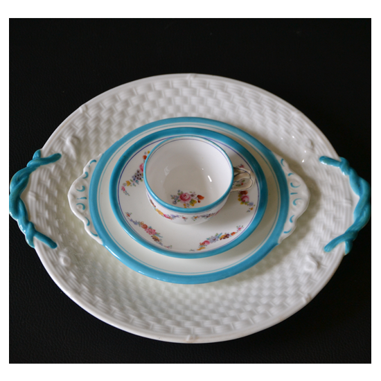 Minton - Tête à tête à thé et dessert ancien en porcelaine Anglaise