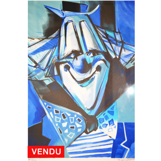 Lithographie originale numérotée Le Clown bleu' de JC Dauguet