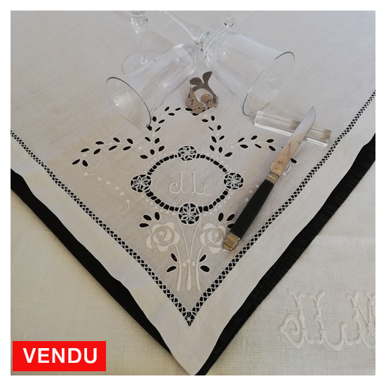 12 grandes serviettes de table anciennes lin et coton monogramme JL