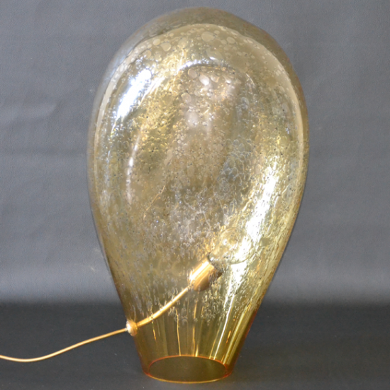 Biot - Grande lampe en verre jaune bullé