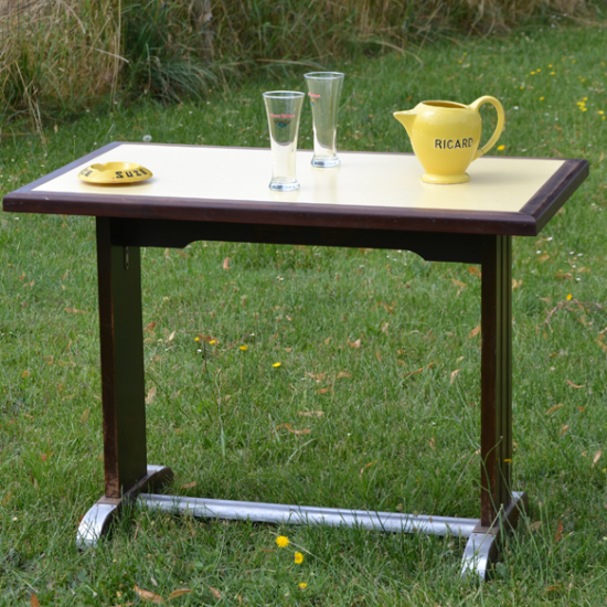 Table Bistrot Ancienne Annees 1950 60 Bois Formica Jaune