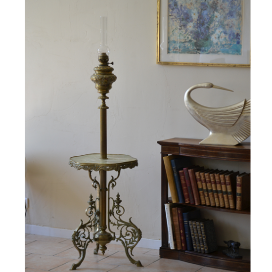 Guéridon lampe à pétrole Napoléon III - dit lampe de parquet ou table de fumeur